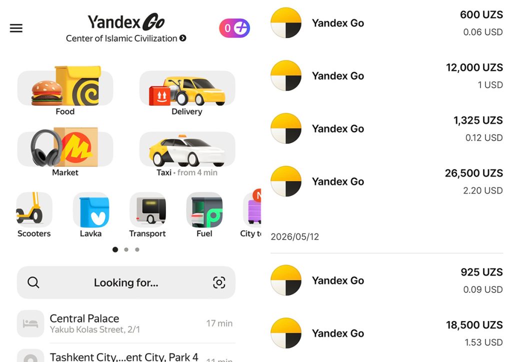ウズベキスタン旅行のyandexGOの登録